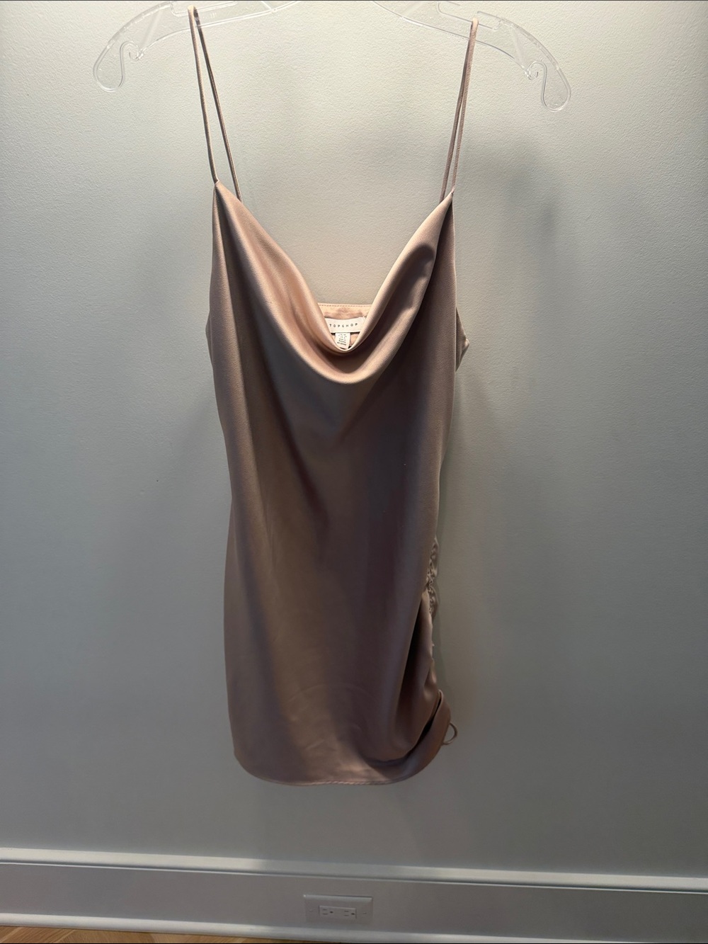 Topshop Satin Cowl Neck Camisole Dress - Blush Mauve Taupe